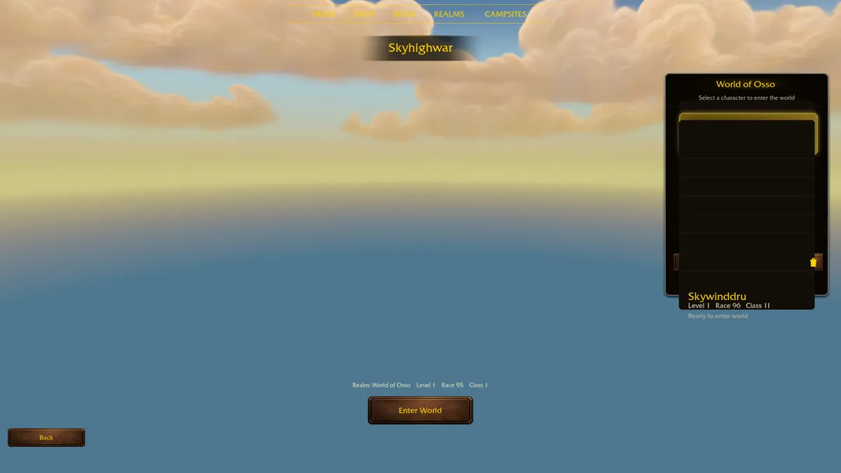 Character creation above the clouds